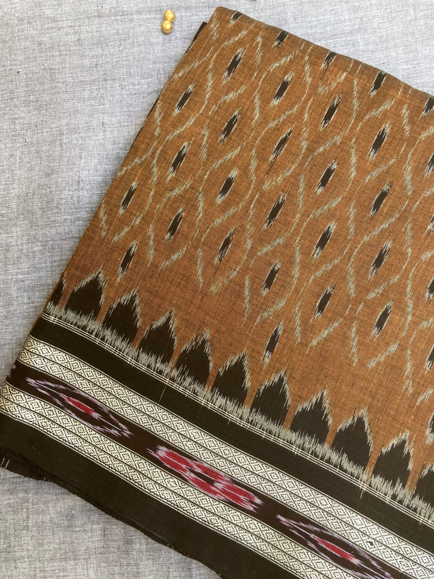 Chocolate brown Sambalpuri Ikkat saree