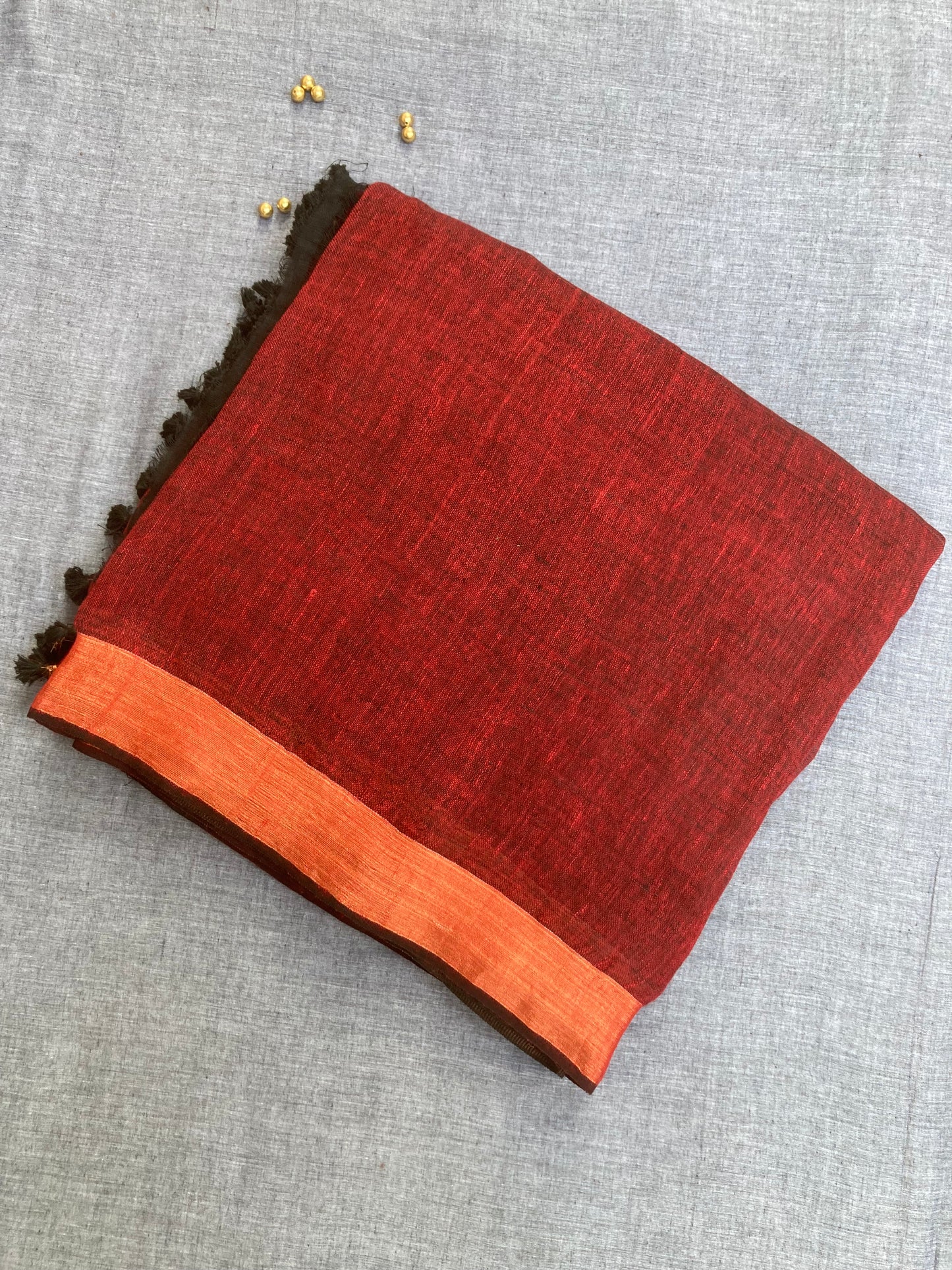 Maroon Handloom Linen Saree