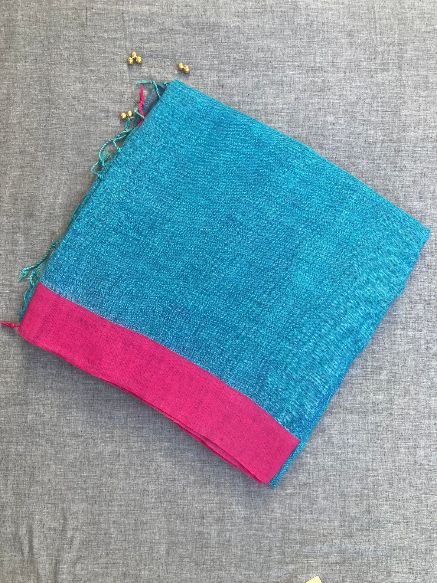 Blue Handloom Linen Saree