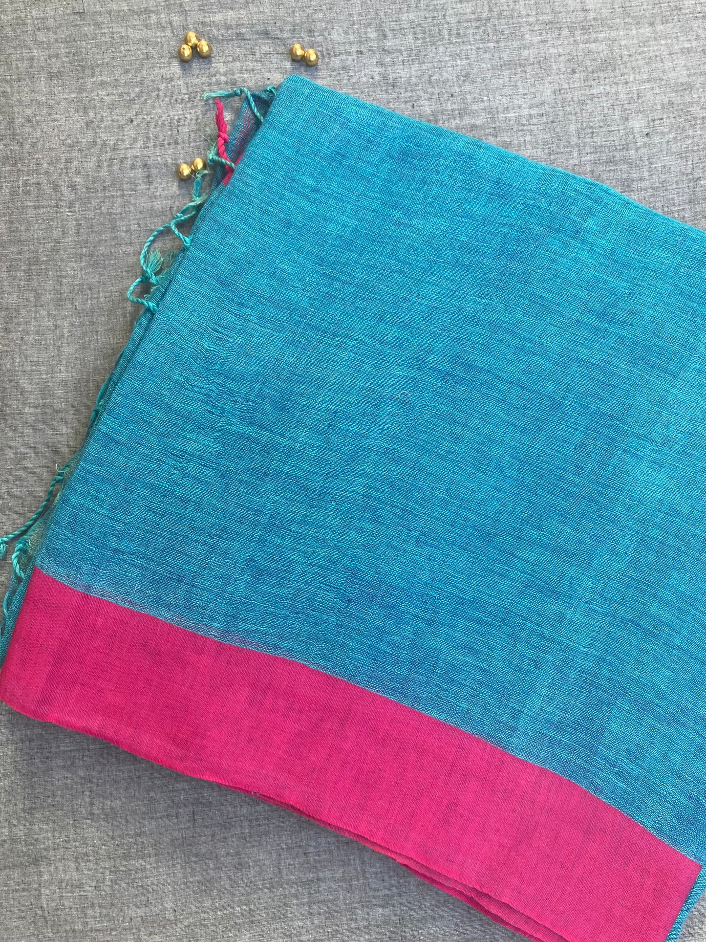 Blue Handloom Linen Saree
