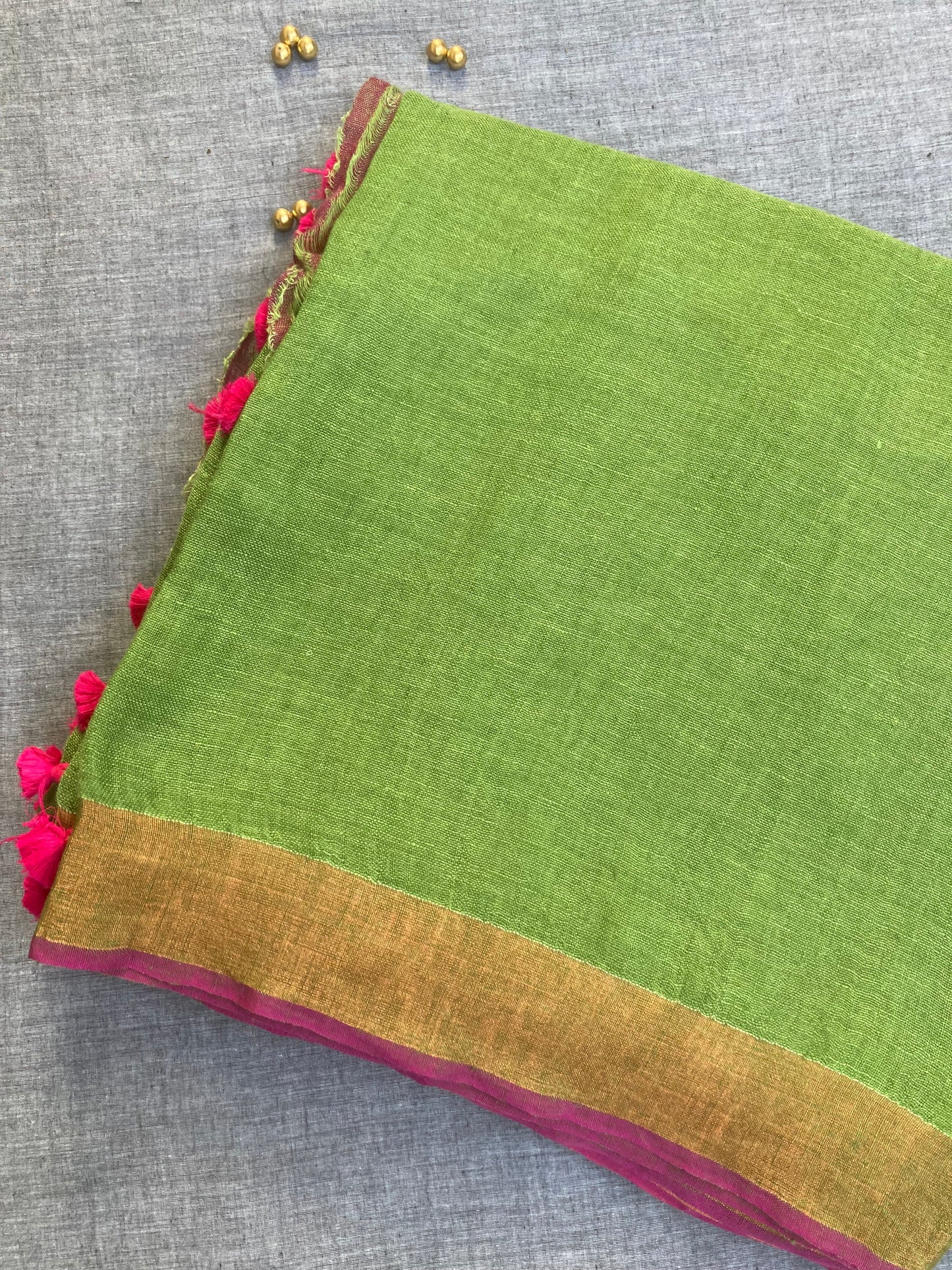 Forest Green Handloom Linen Saree