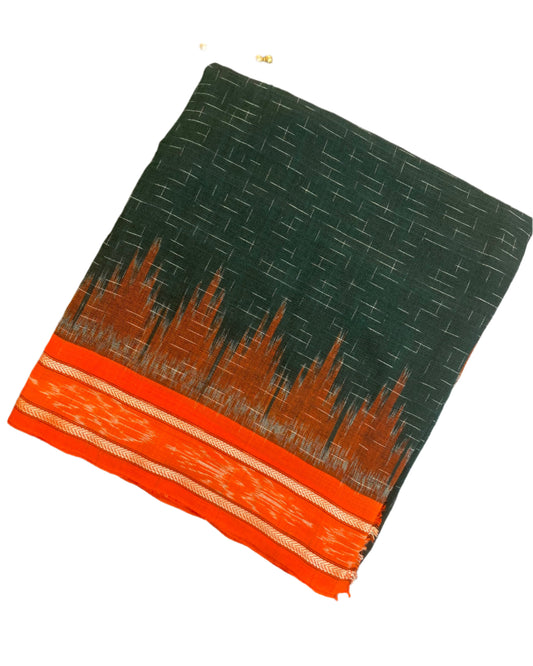 Dark Green Sambalpuri Ikkat Saree