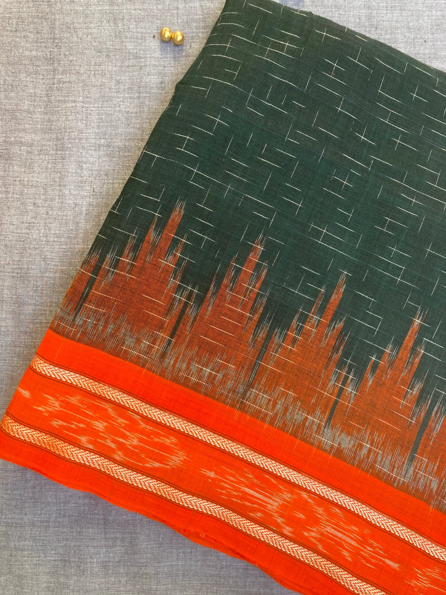 Dark Green Sambalpuri Ikkat Saree