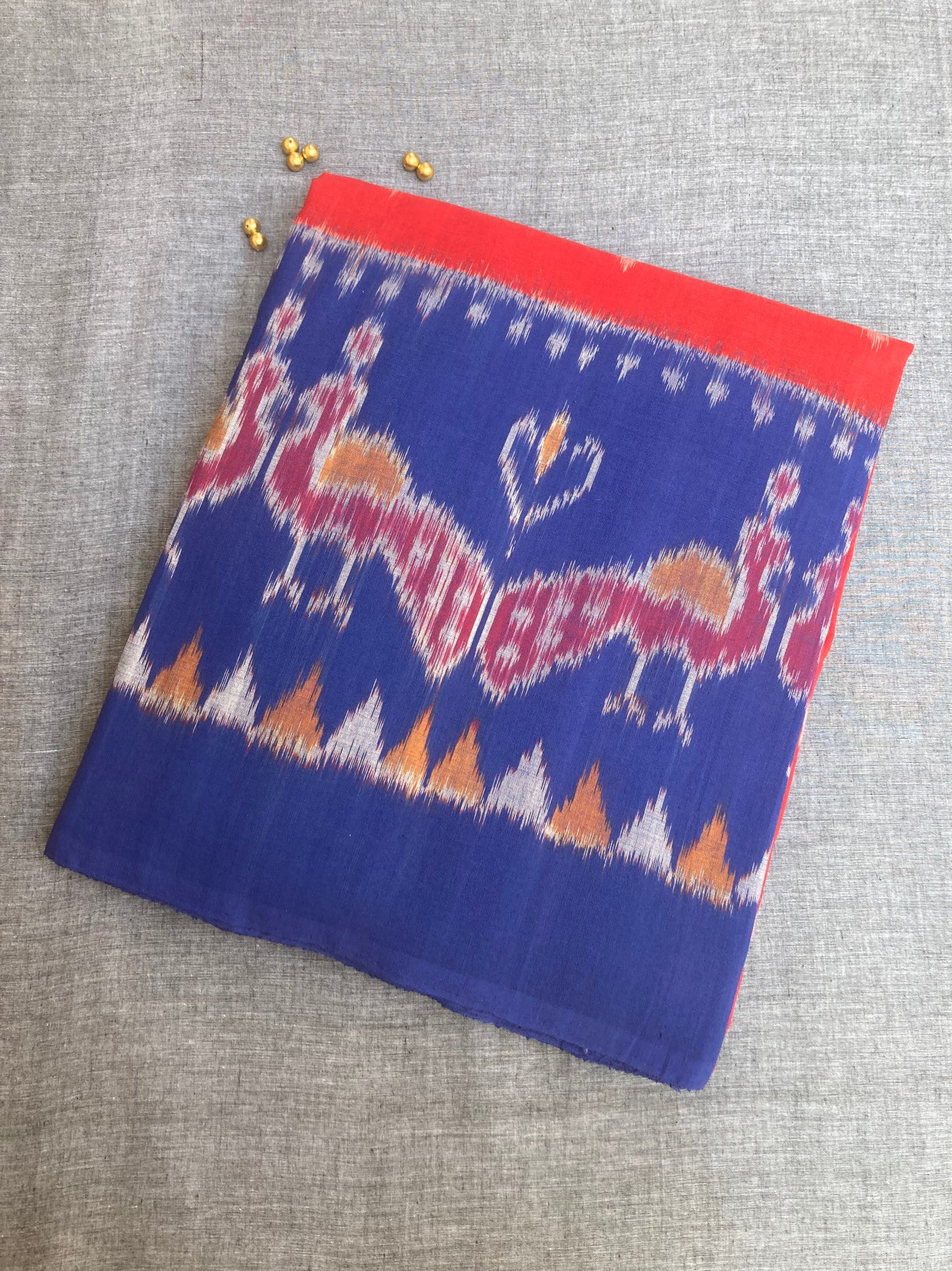 Red Blue Pochampally Ikkat Saree