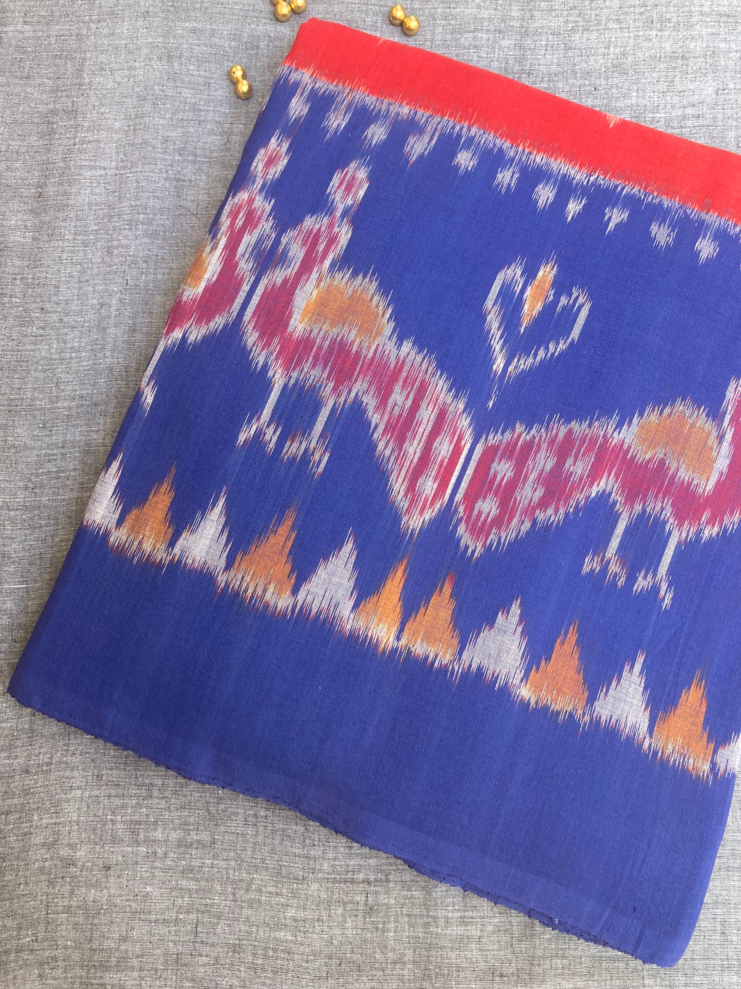 Red Blue Pochampally Ikkat Saree