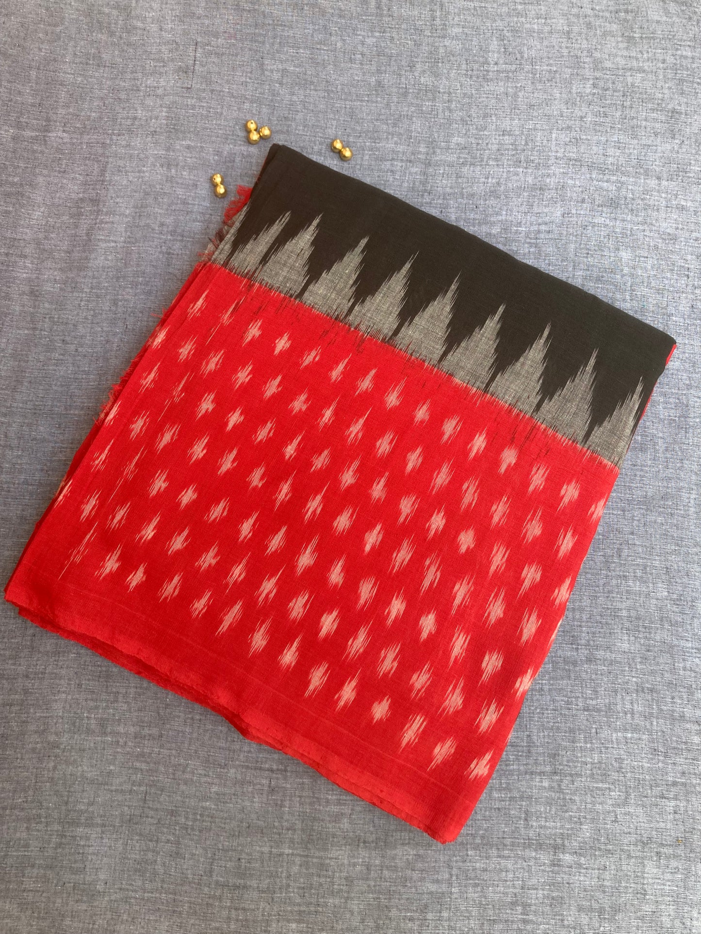 Red Black Pochampally Ikkat Saree