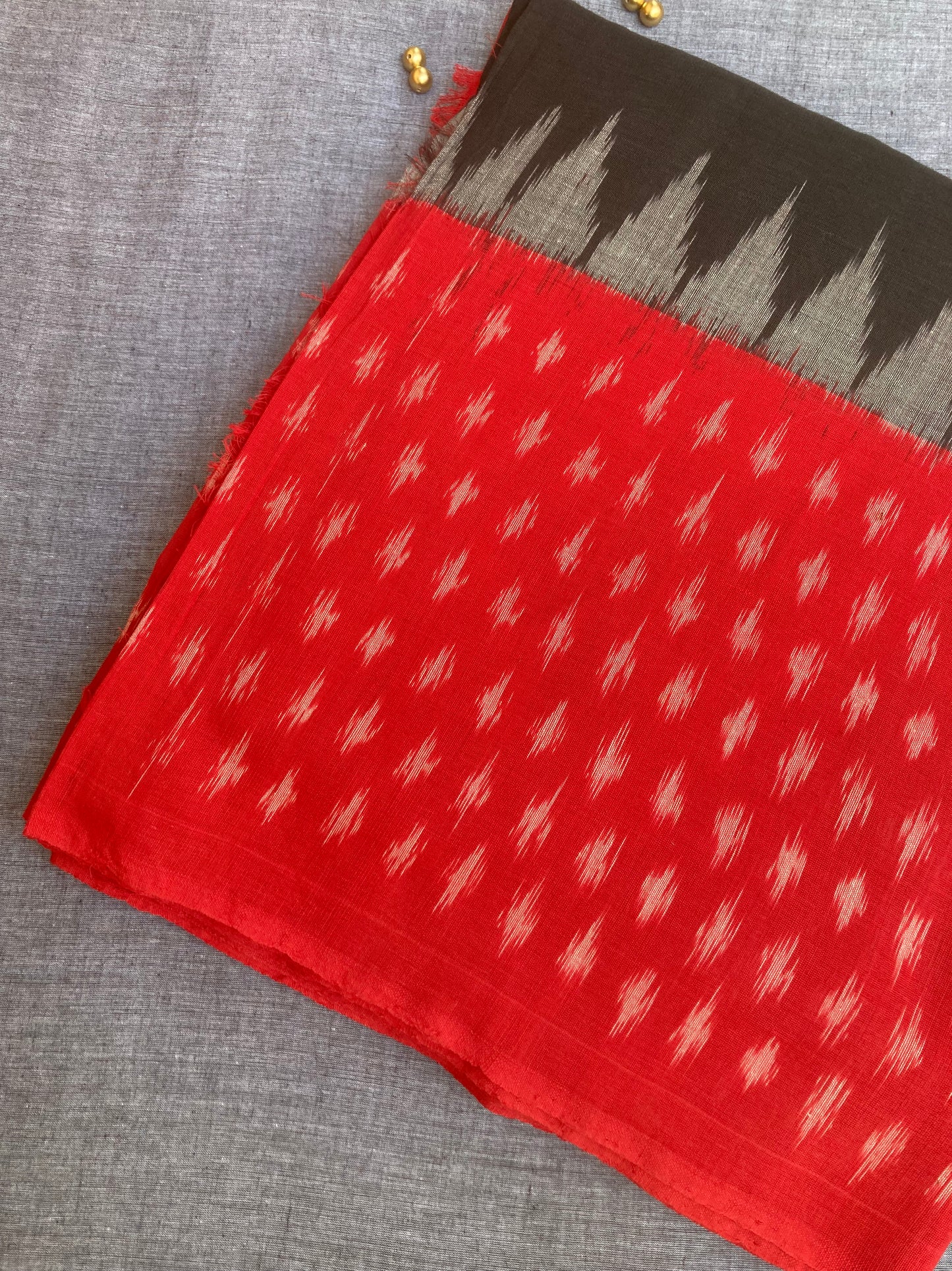 Red Black Pochampally Ikkat Saree