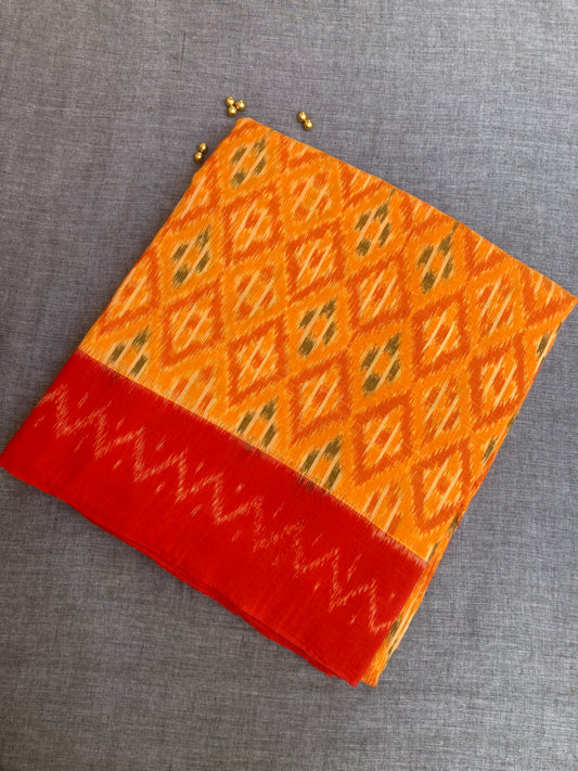 Orange Pochampally Ikkat Saree