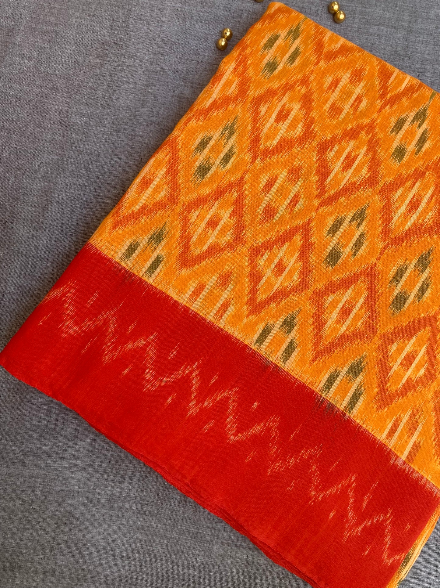 Orange Pochampally Ikkat Saree
