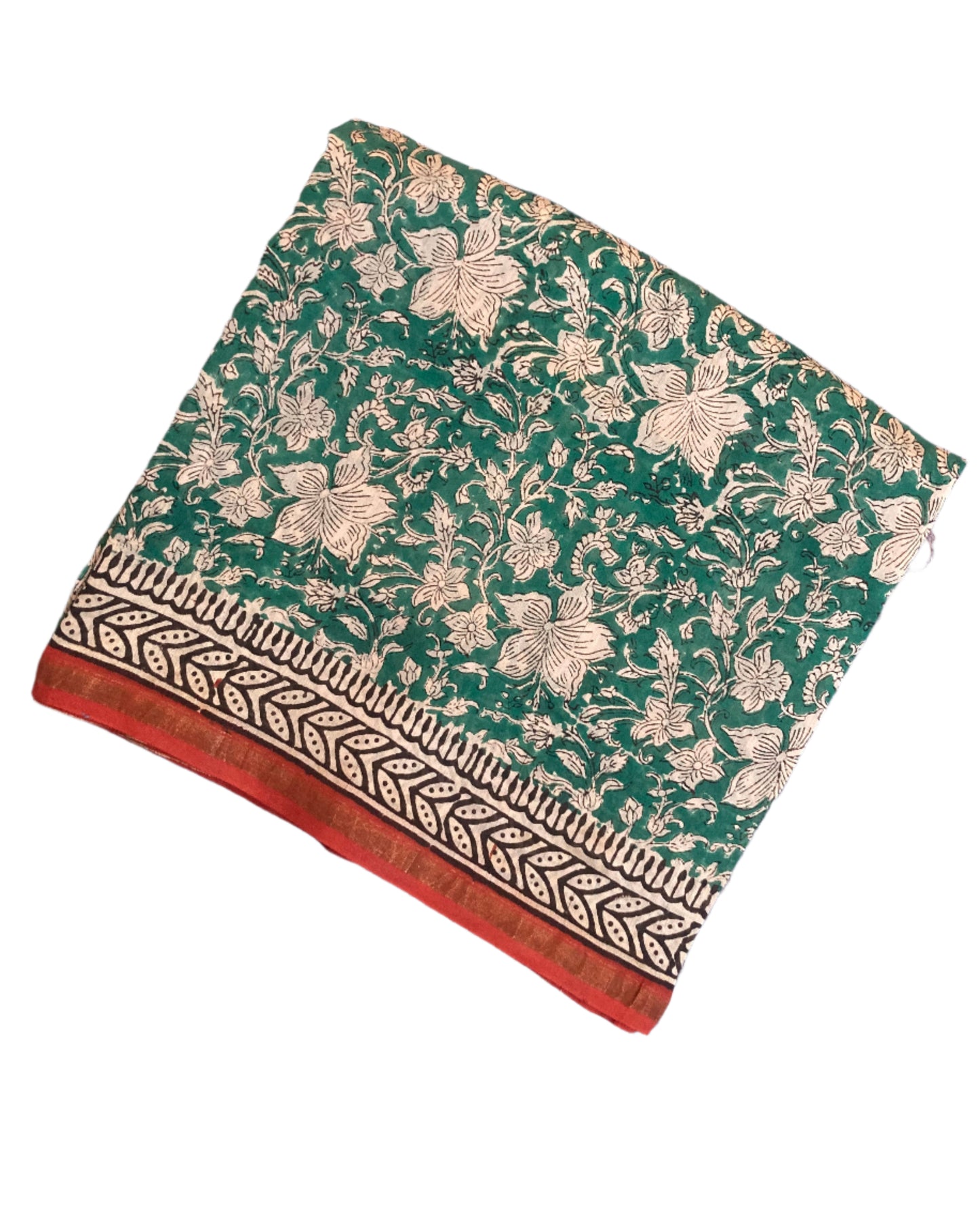 Dark Green Block-Printed Chanderi Saree