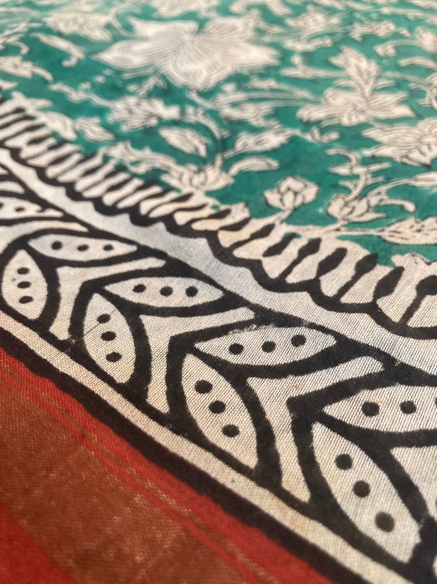 Dark Green Block-Printed Chanderi Saree