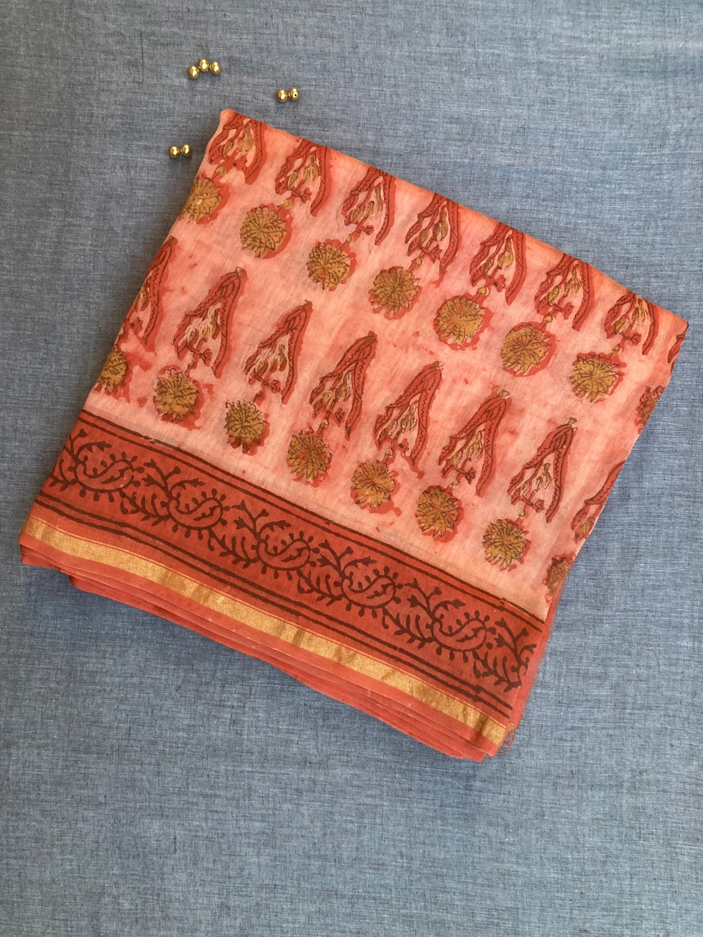 Cinnabar Block-Printed Chanderi Saree