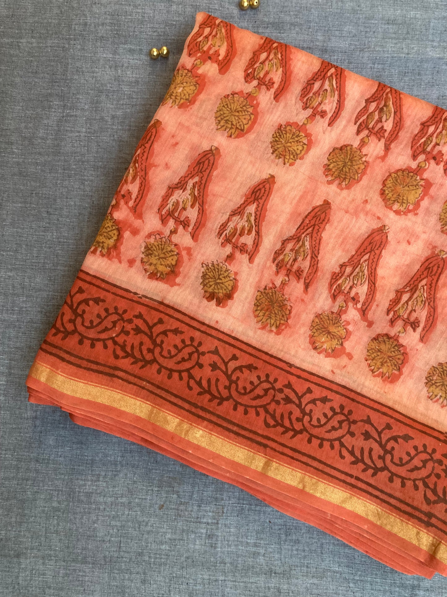 Cinnabar Block-Printed Chanderi Saree