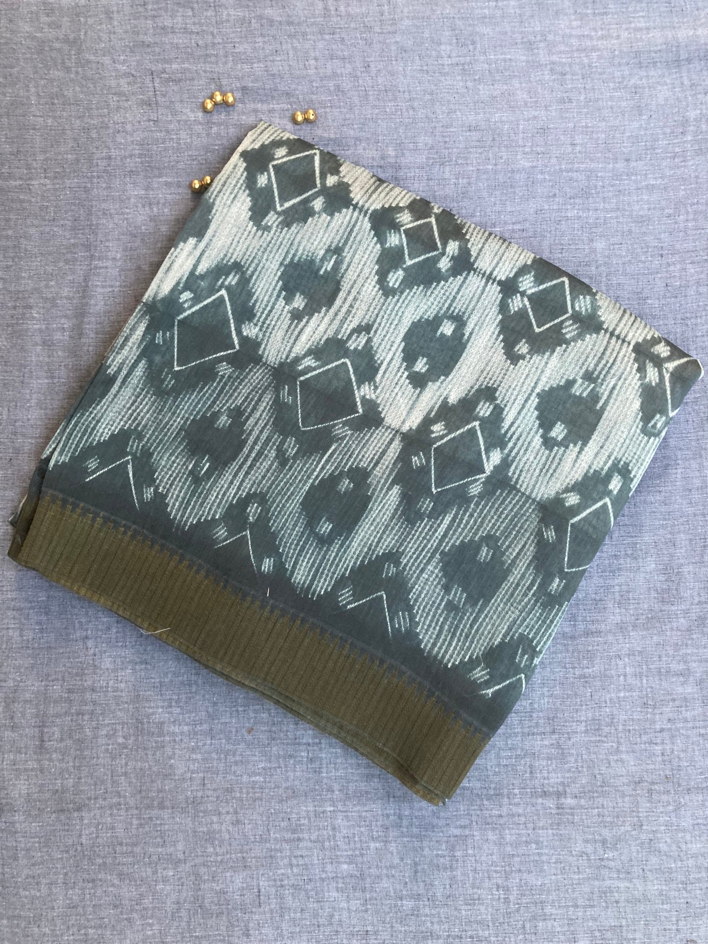 Slate Block-Printed Chanderi Saree