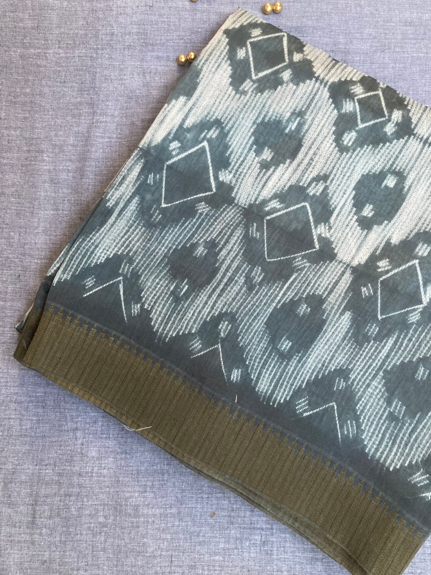 Slate Block-Printed Chanderi Saree