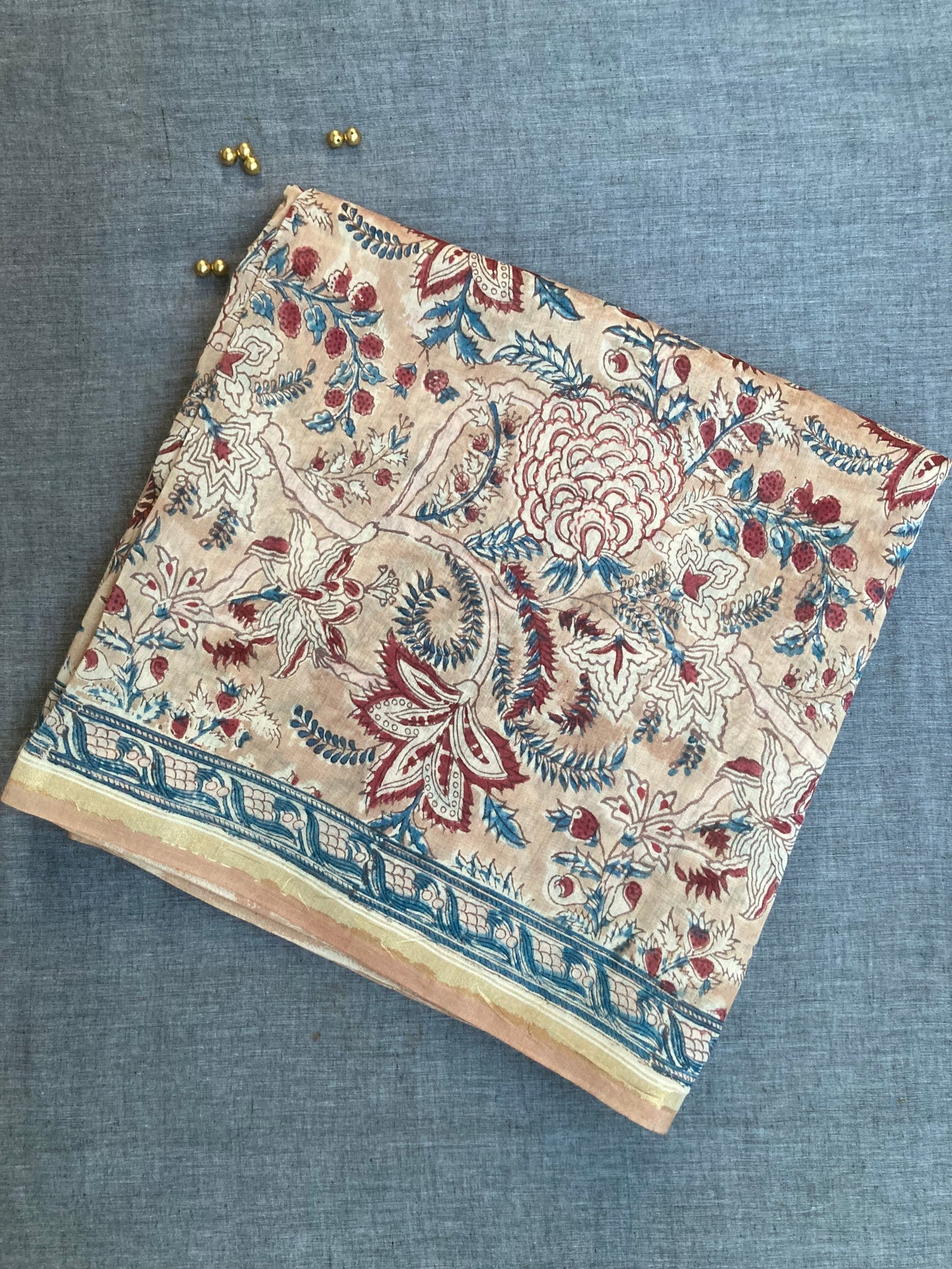 Tan Block-Printed Chanderi Saree