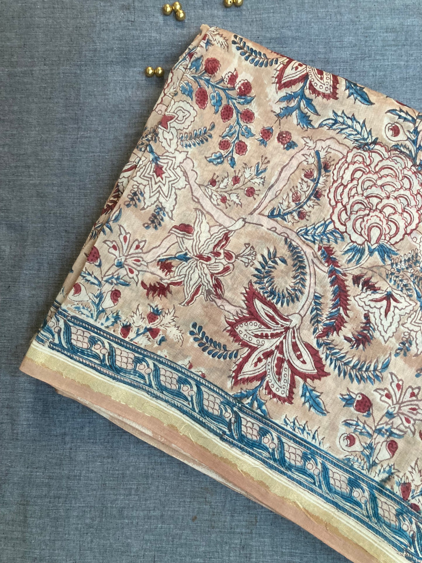 Tan Block-Printed Chanderi Saree