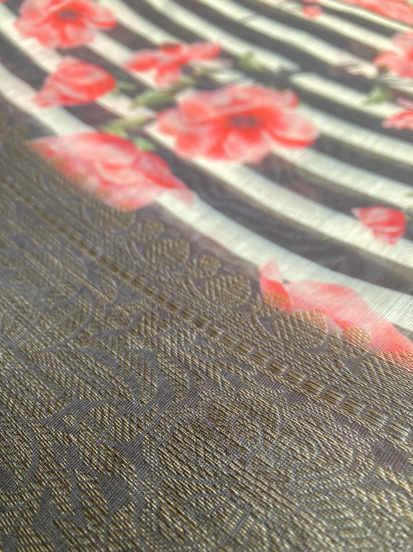 Metal Black Digital Print Chanderi Saree