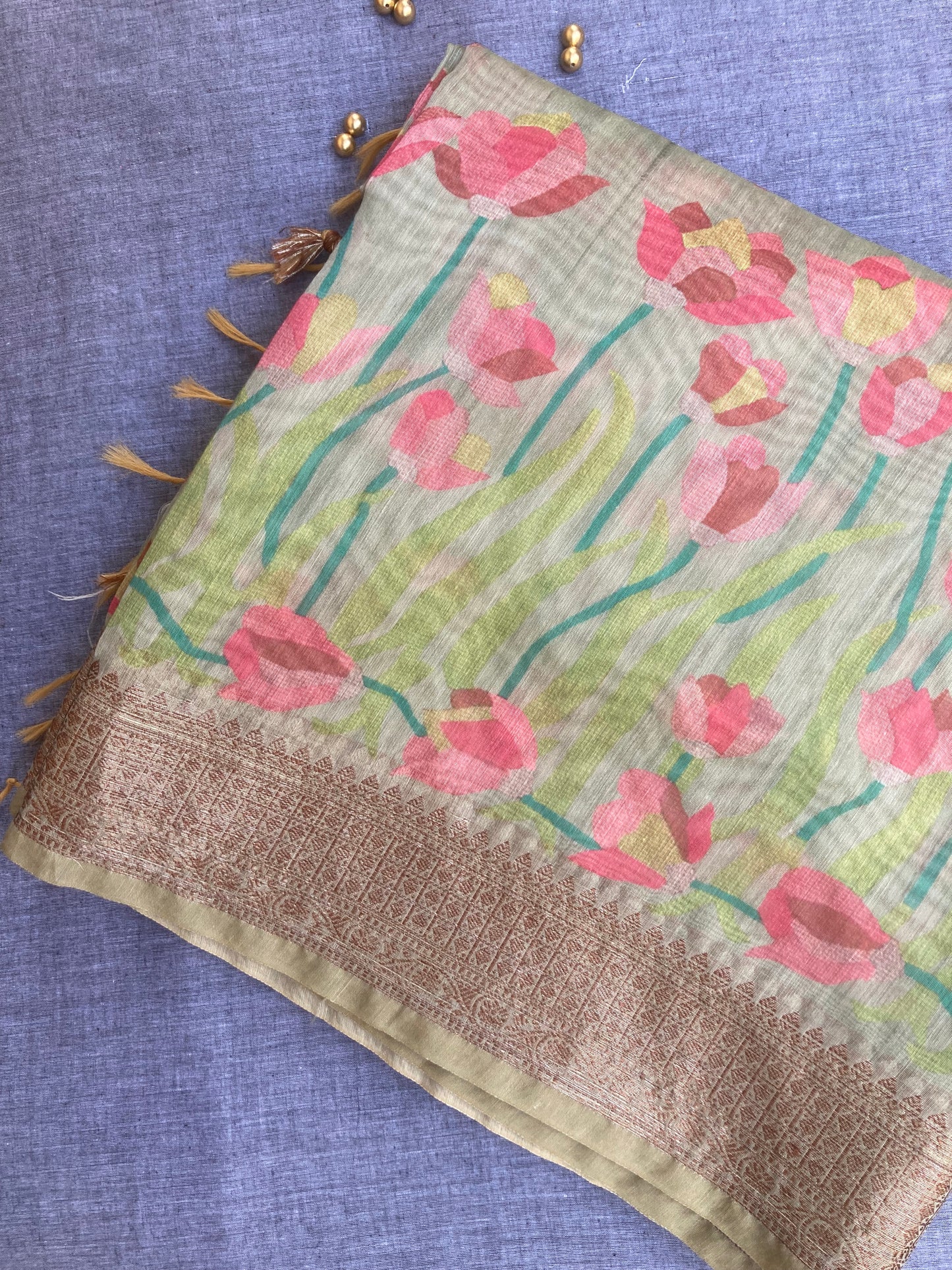 Seafoam Digital Print Chanderi Saree