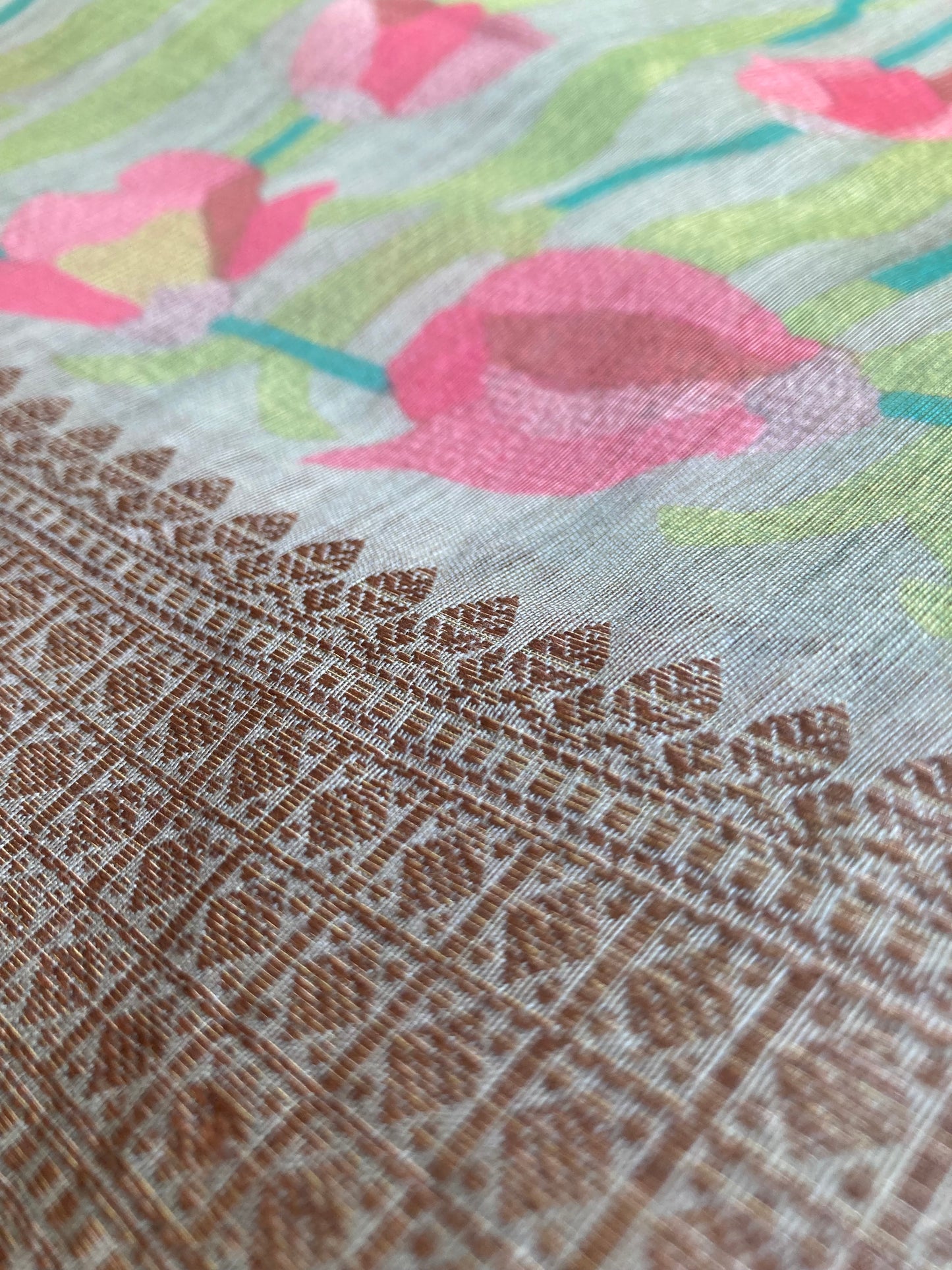 Seafoam Digital Print Chanderi Saree