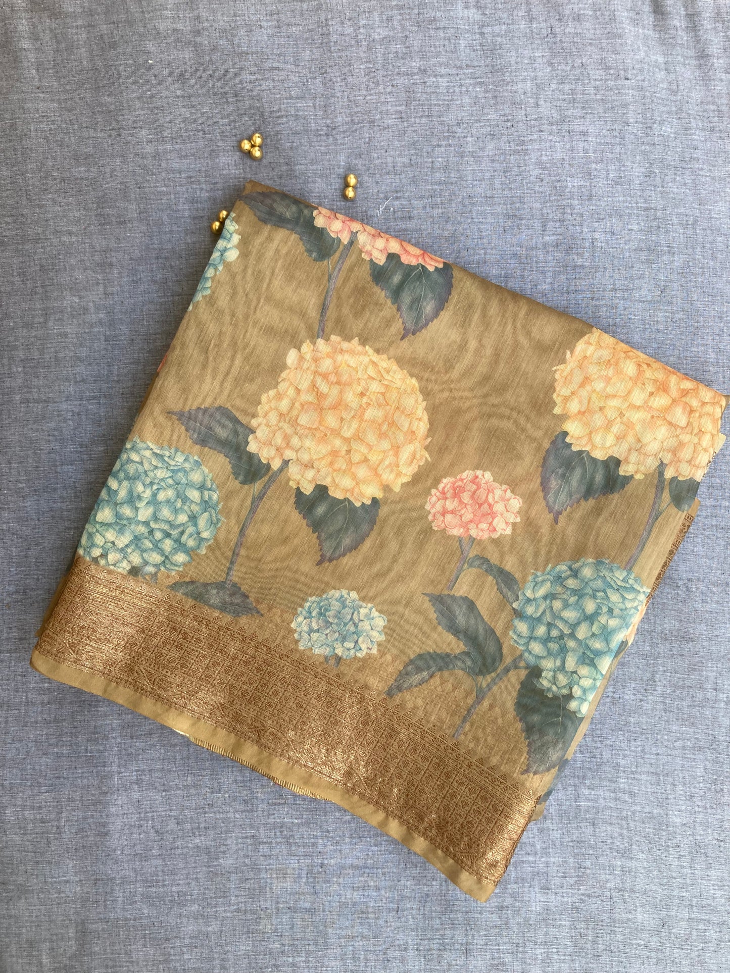 Light Brown Digital Print Chanderi Saree