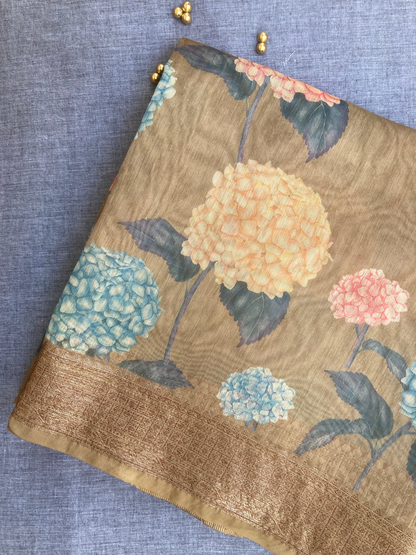 Light Brown Digital Print Chanderi Saree