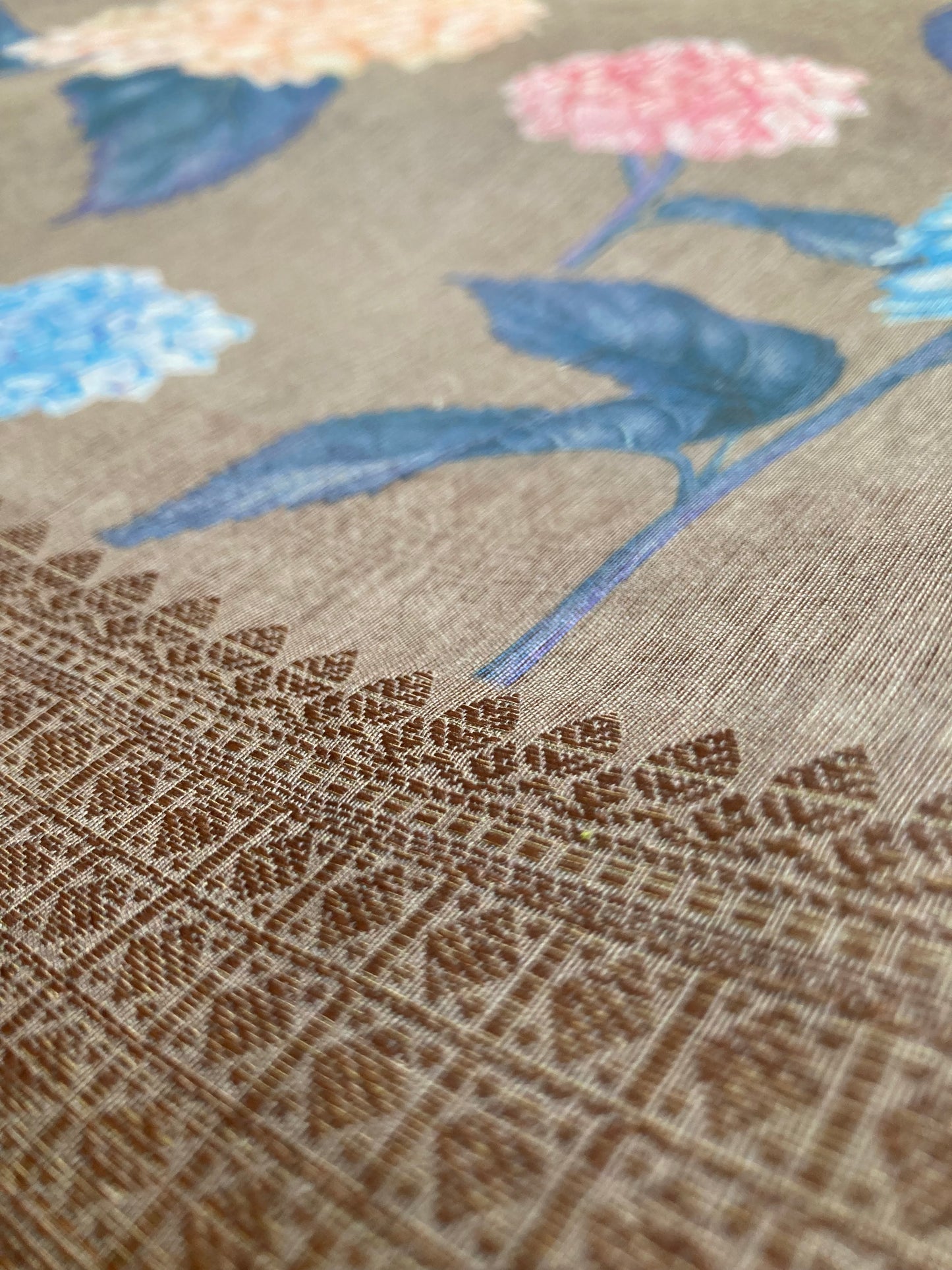 Light Brown Digital Print Chanderi Saree