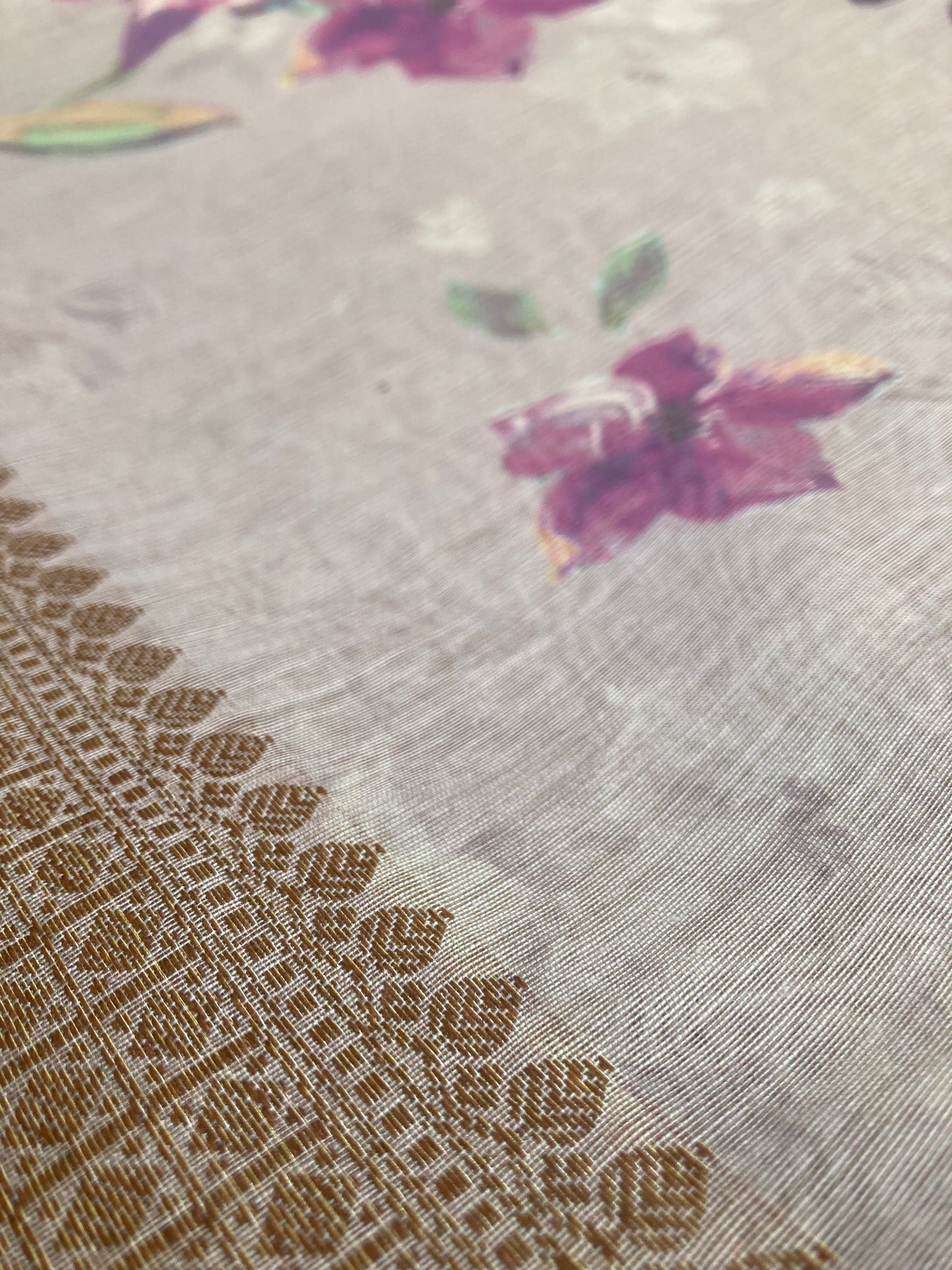 Plum Digital Printing Chanderi Saree