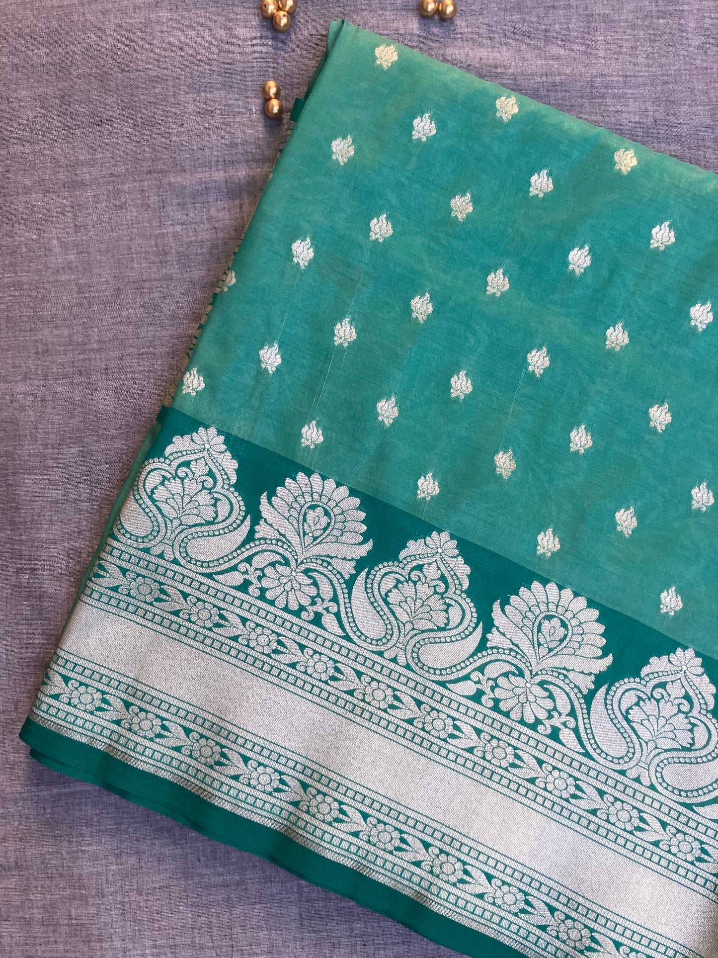 Persian Green Banarasi Katan Saree