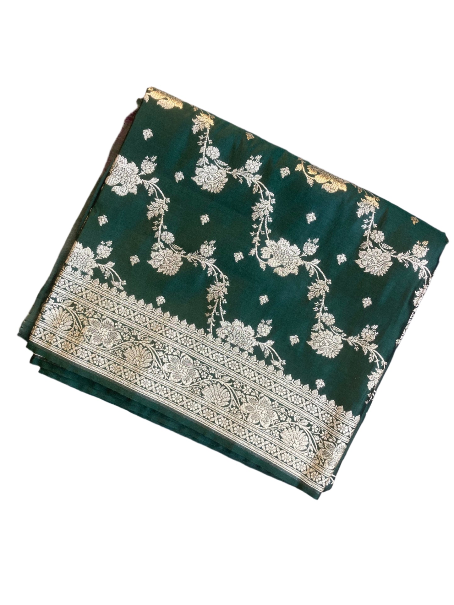 Bottle green Banarasi satin Saree