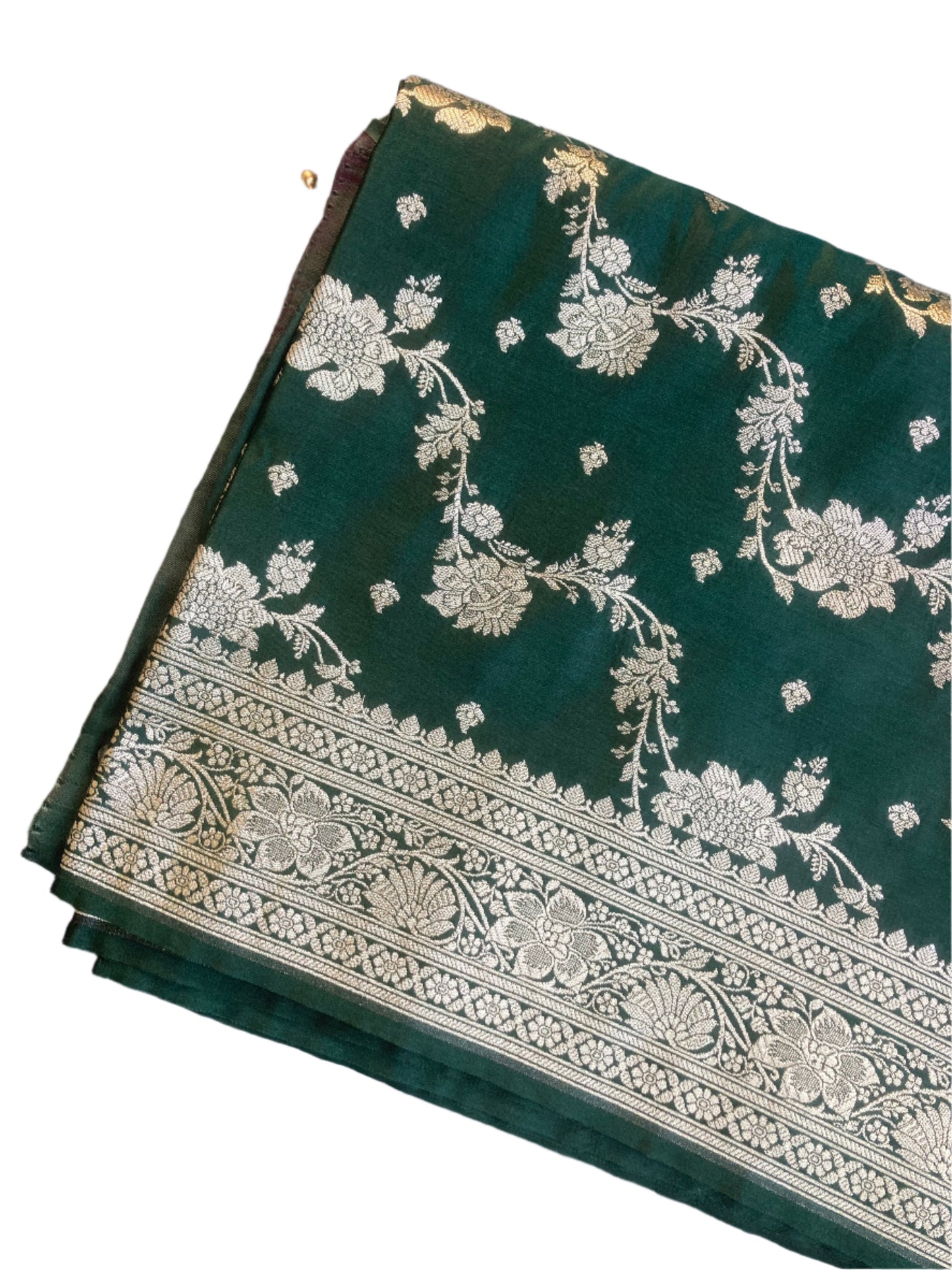 Bottle green Banarasi satin Saree