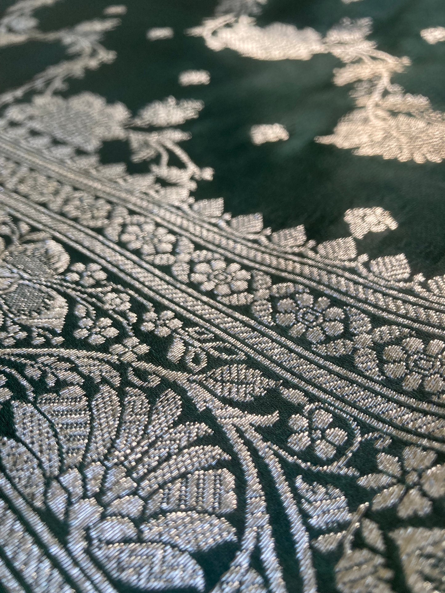 Bottle green Banarasi satin Saree