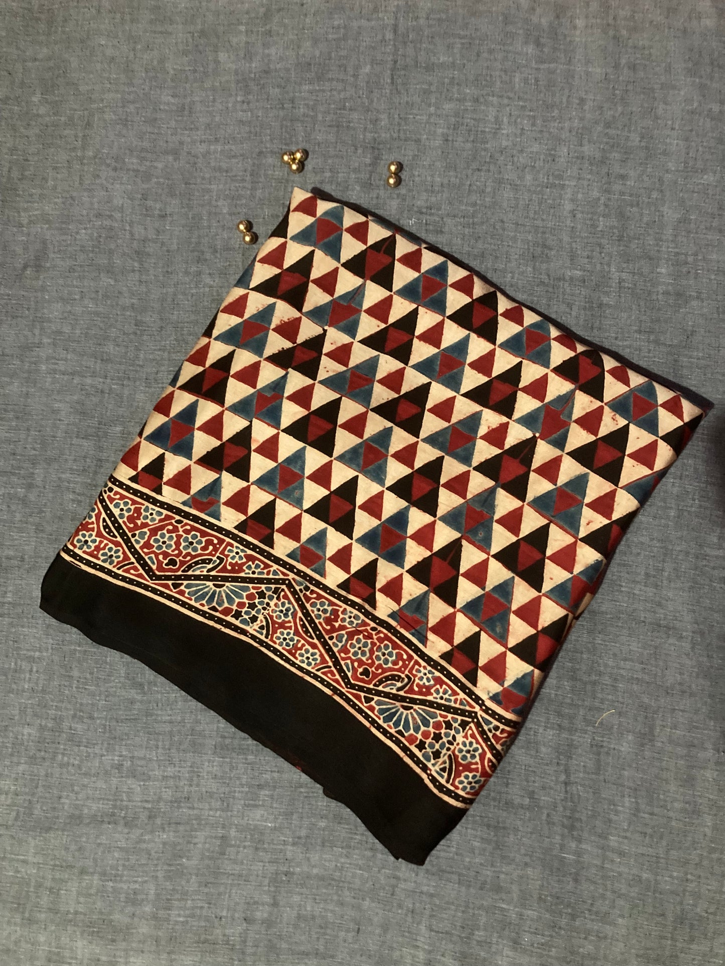 Maroon And Cream Ajrakh Modal Silk Saree