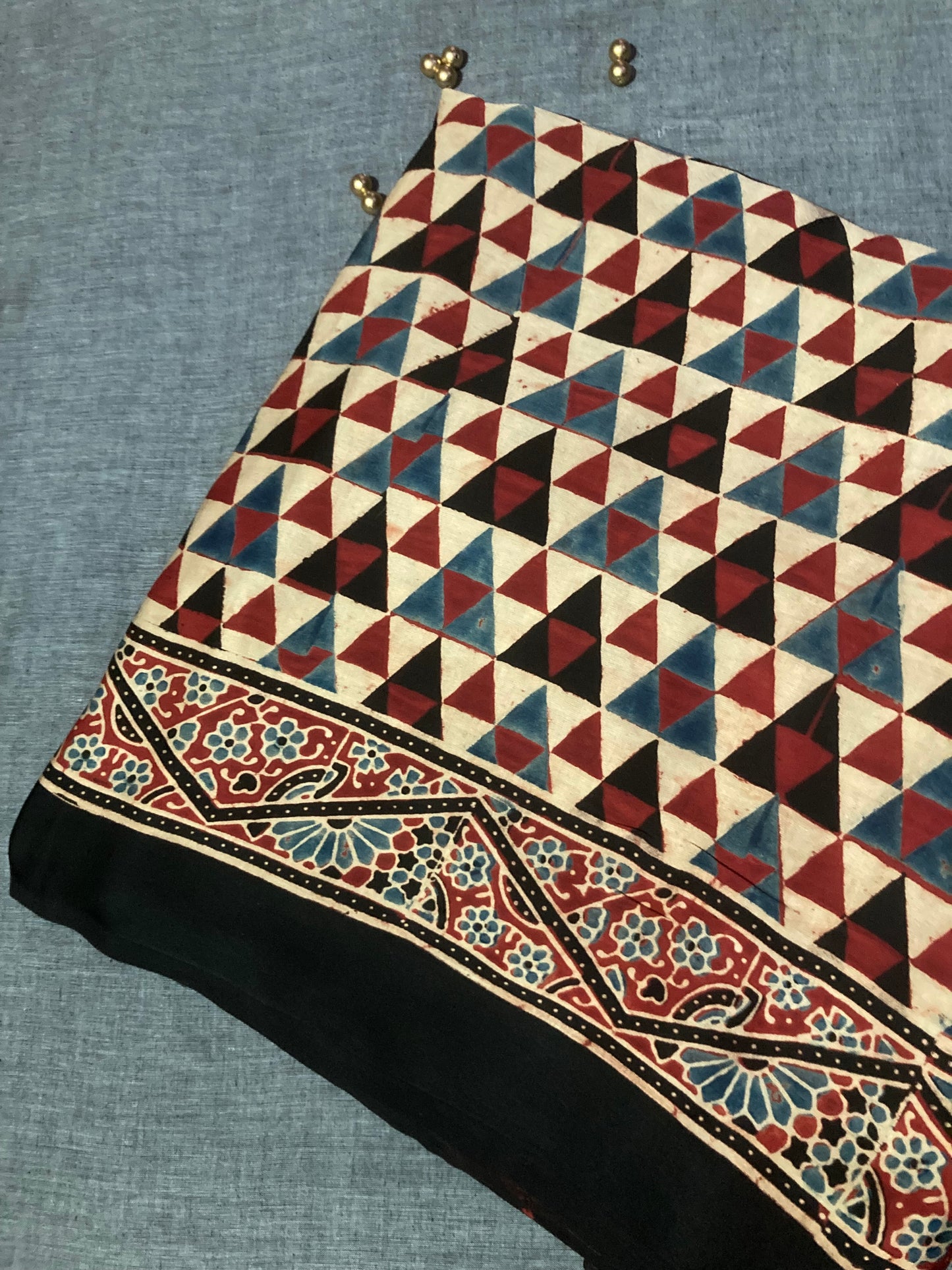 Maroon And Cream Ajrakh Modal Silk Saree