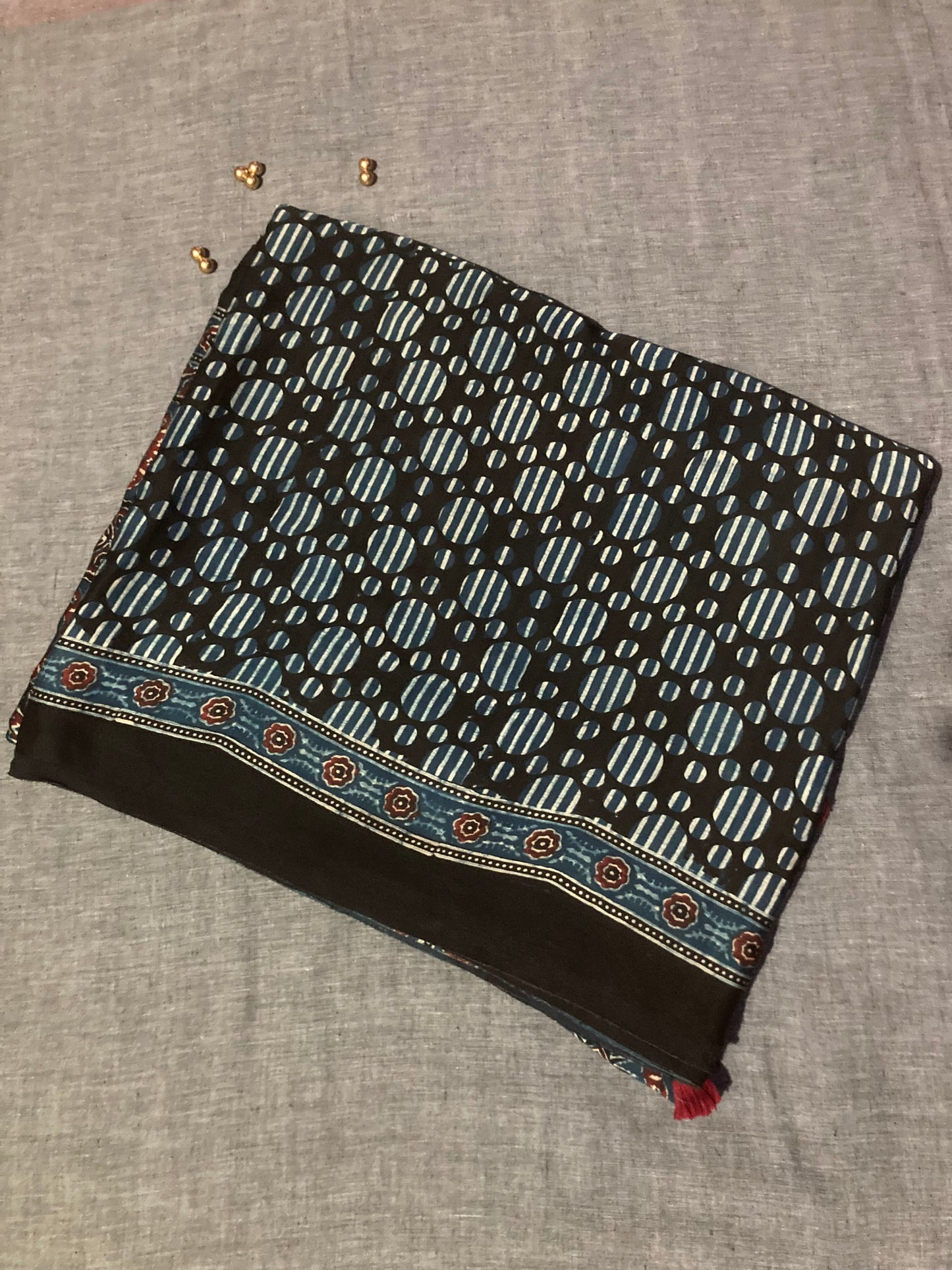 Black Ajrakh Modal Silk Saree