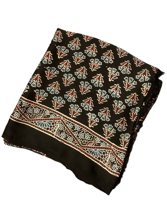 Black Ajrakh Modal Silk Saree