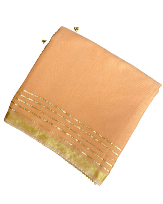 Peach Gotapatti Kota Doria Saree