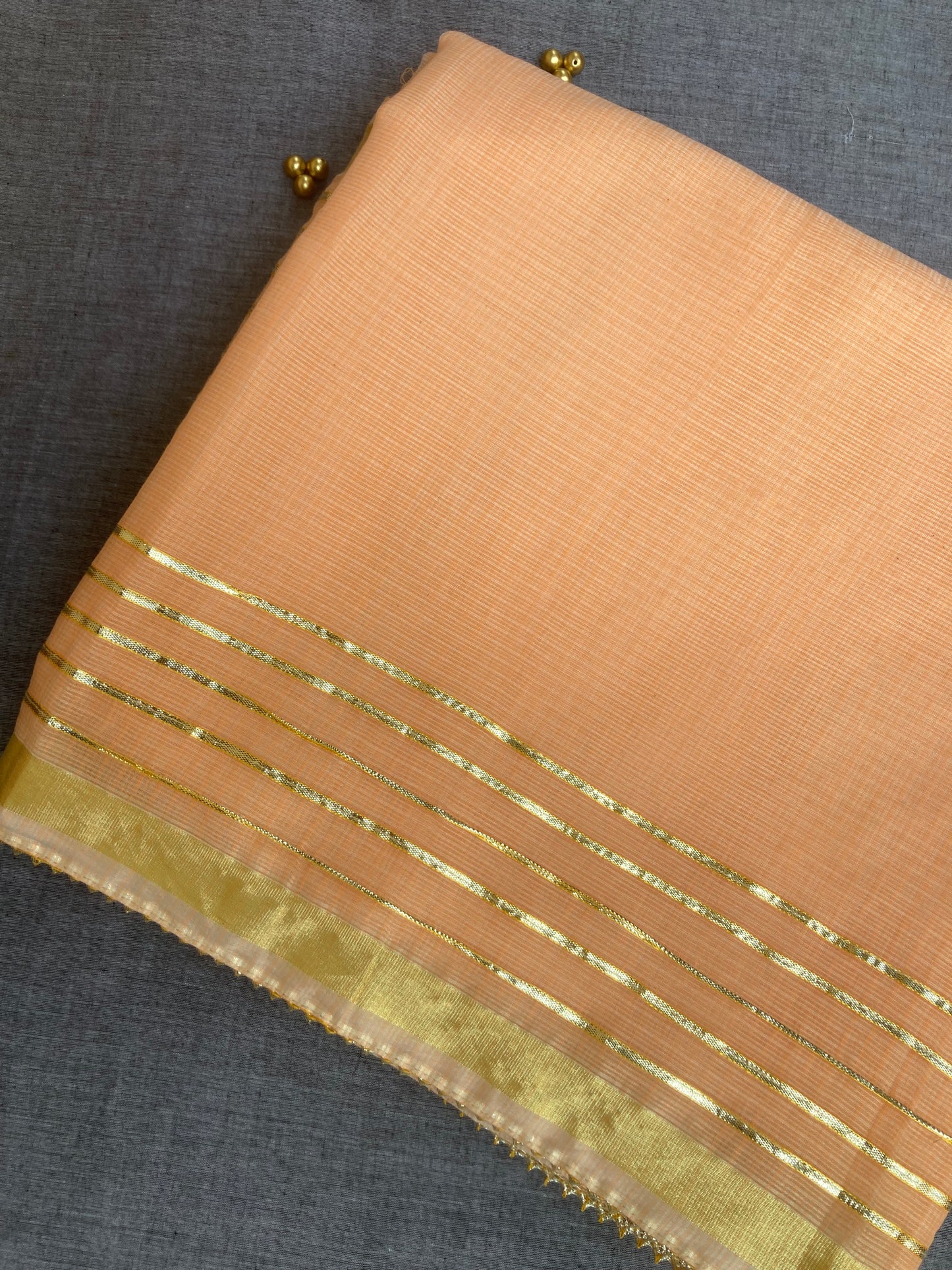 Peach Gotapatti Kota Doria Saree