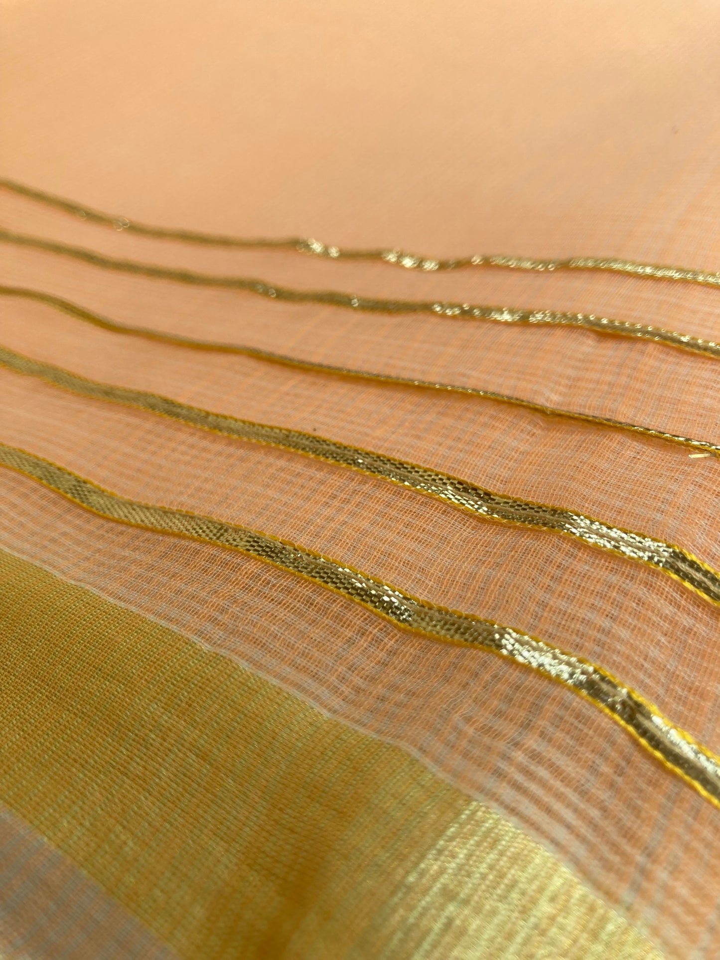 Peach Gotapatti Kota Doria Saree