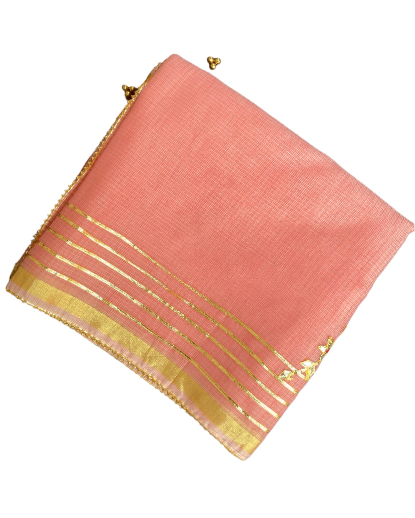 Peach Gotapatti Kota Doria Saree