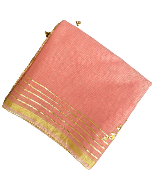 Peach Gotapatti Kota Doria Saree