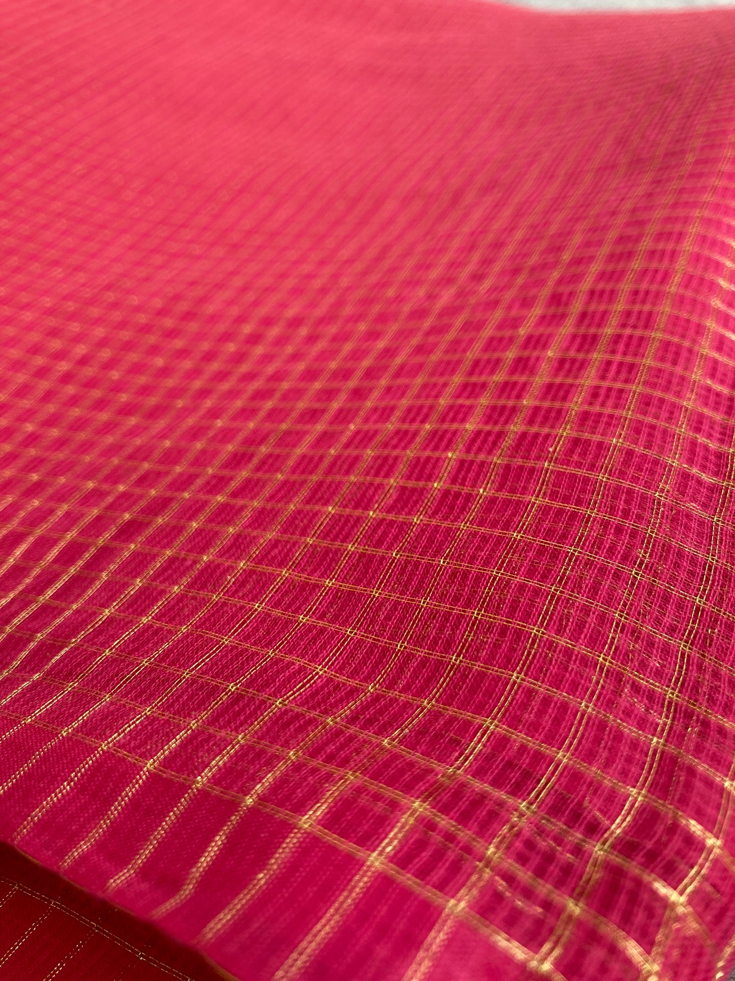 Hot Pink Plain Kota Doria Saree