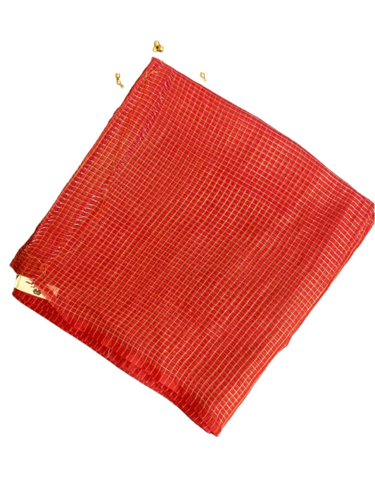 Blood Red Plain Kota Doria Saree