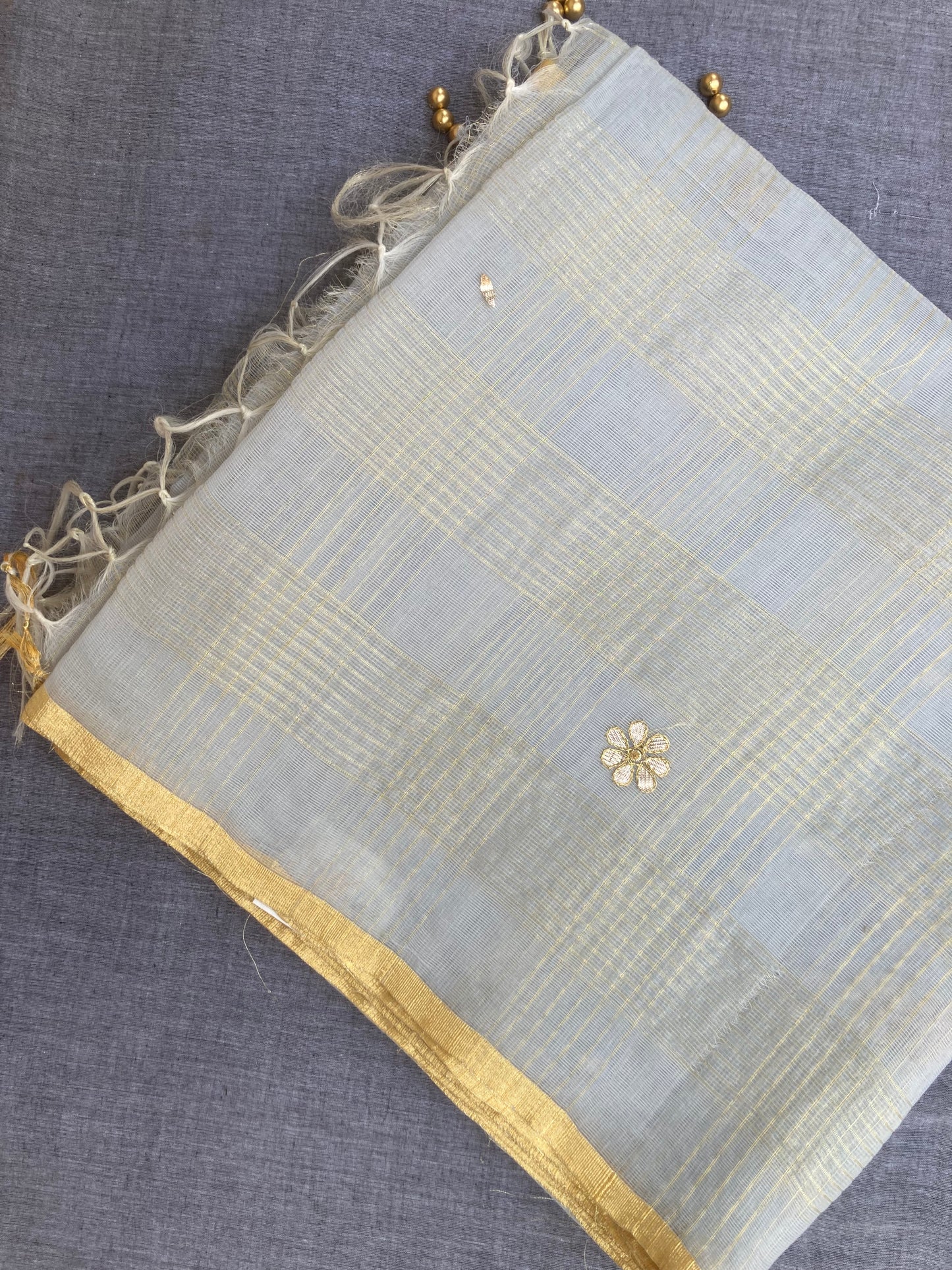 Gray Gotapatti kota Doria Saree