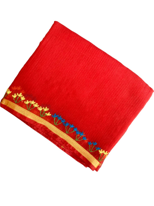 Blood Red Baggecha Kota Doria Saree
