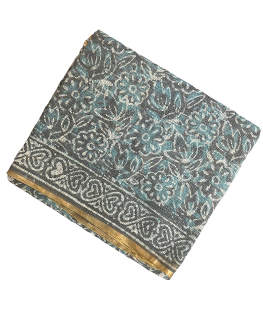 Charcoal Gray Kota Doria Saree