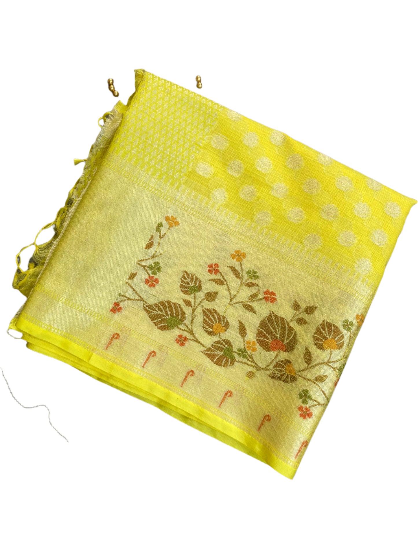 Canary Yellow Zari Kota Doria Saree