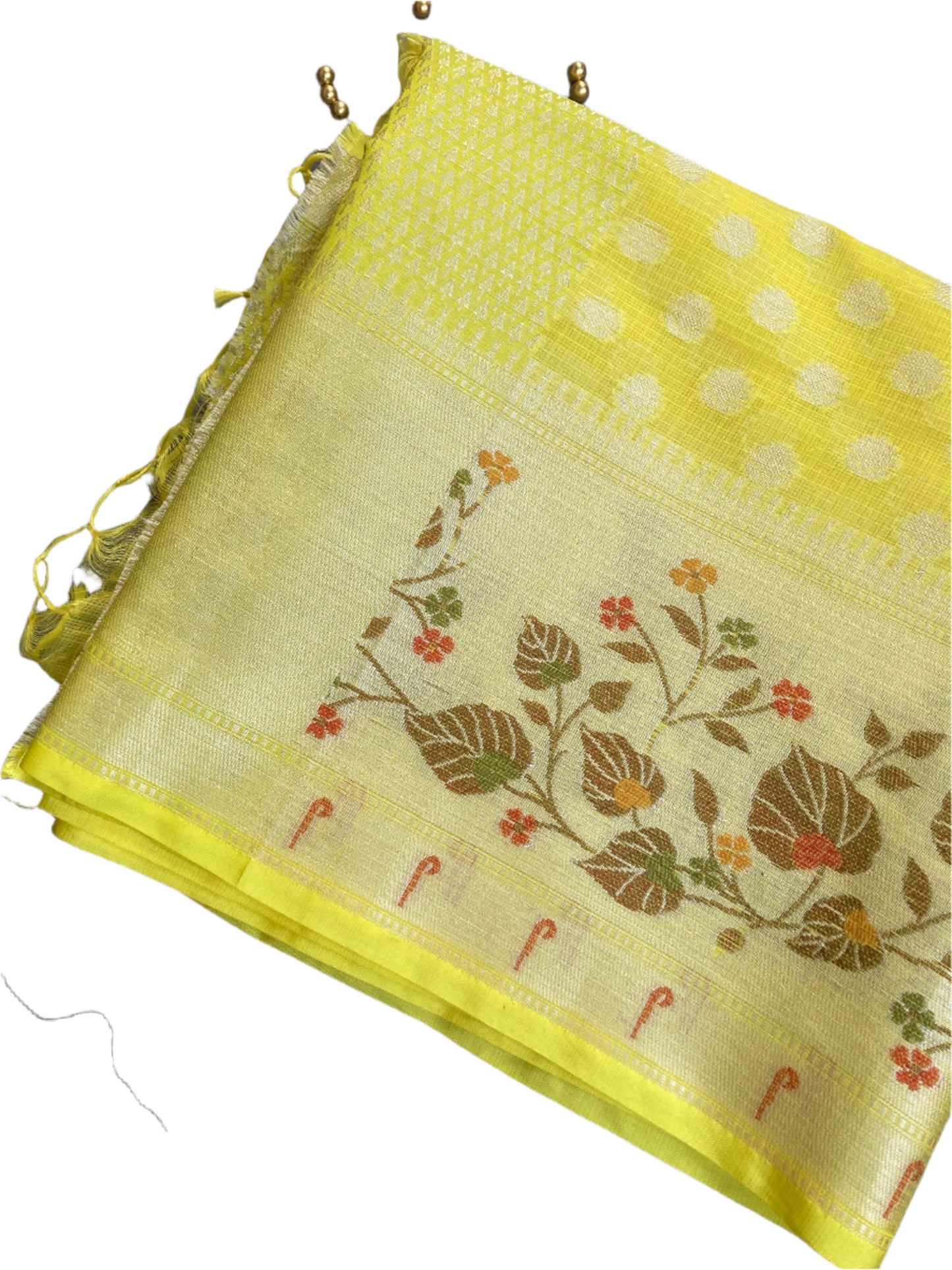 Canary Yellow Zari Kota Doria Saree