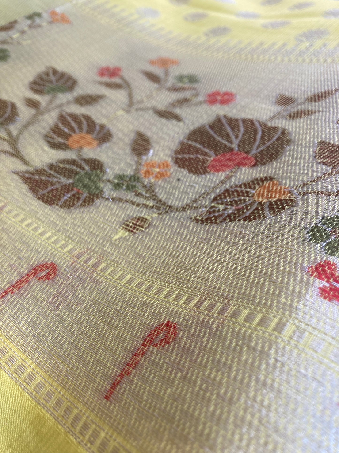 Canary Yellow Zari Kota Doria Saree