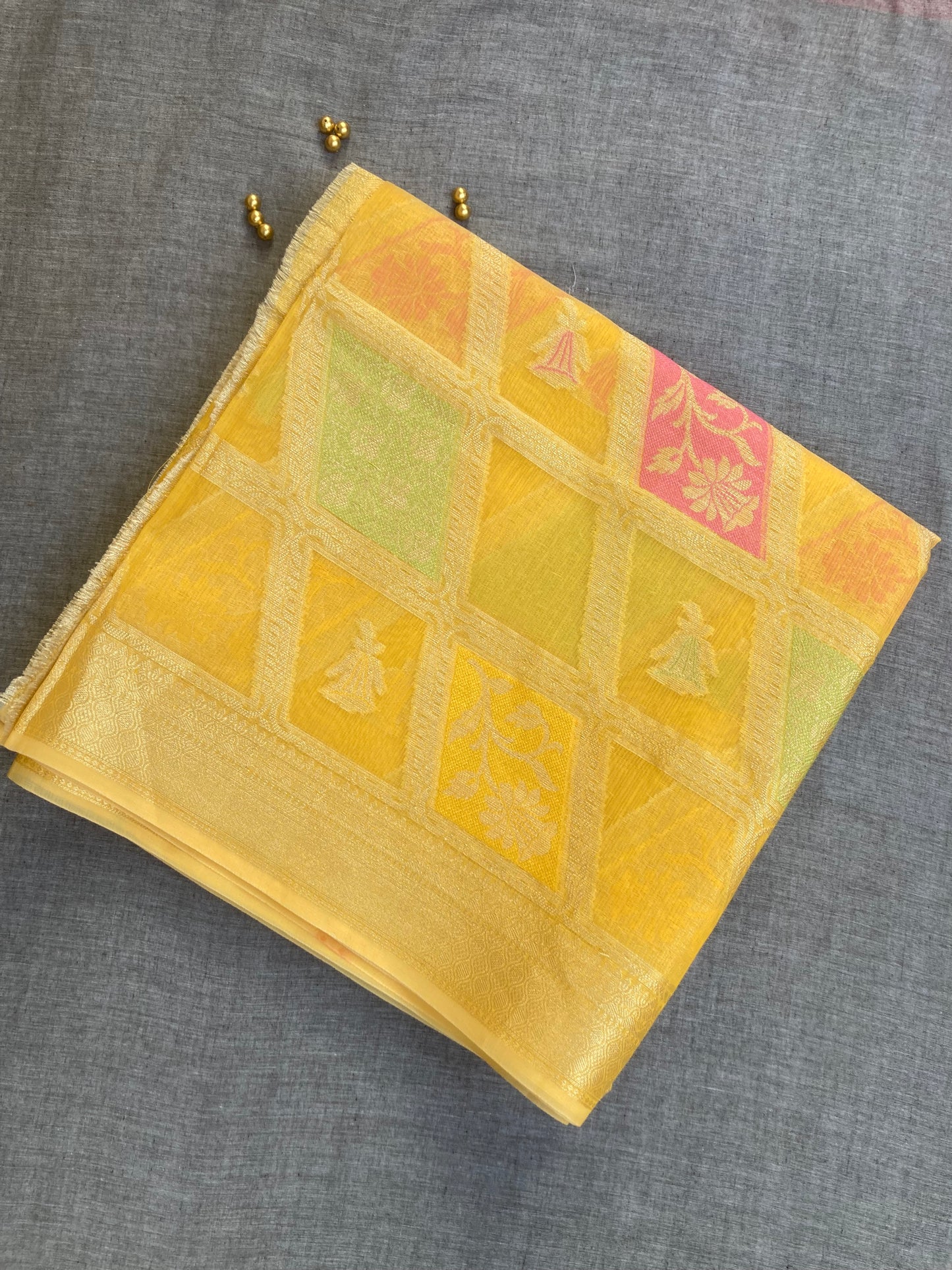 Saffron Zari Kota Doria Saree